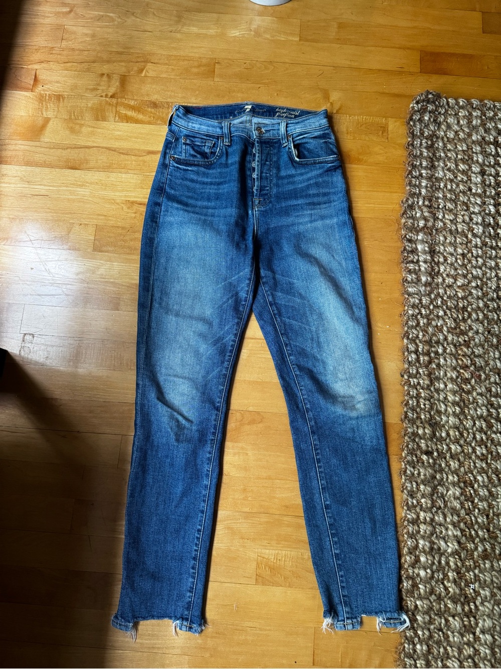 7 For All Mankind Straight-Leg Washed Blue Jeans